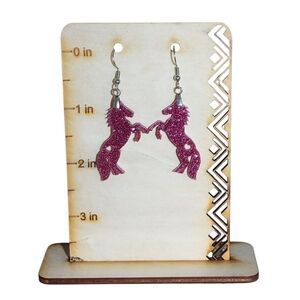 Pink Rearing Horse Acrylic Drop Earrings
